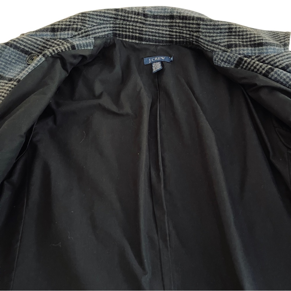 J Crew Blue Black Plaid Jacket Peacoat Wool Blend Button LS Lined sz L $365 EUC - Picture 8 of 8